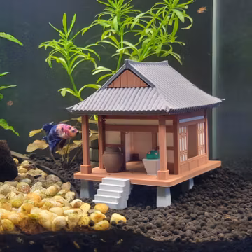 Asian House Aquarium Hide - Betta & Shrimp Cave - Korean Hanok Fish Tank Decor