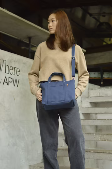 Navy Blue Canvas Crossbody Bag: Small Everyday Tote, Water Resistant