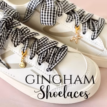 Gingham Shoe laces with shoe charm set for Sneakers Laces for Shoes Cute Shoe laces Fashion Shoe accessories Ribbon shoe laces for sneakers