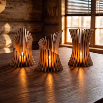 Modern Lantern Bundle Laser Cut 3x Files, Wood Tealight Candle Holder (SVG, DXF)