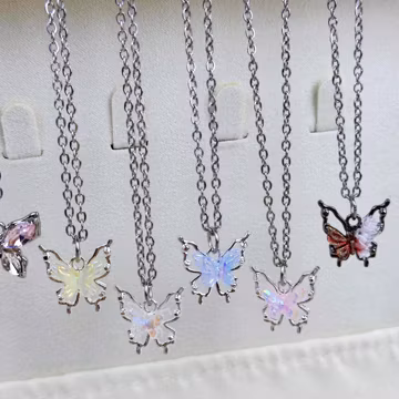 Butterfly Y2K Necklace, Colorful Butterfly Y2K Necklace, Gradient Butterfly Necklace, Adjustable Punk Necklace, Delicate Silver Necklaces