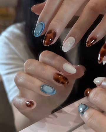 Multi Color Press On Nails: Y2K Chrome Gel Nails