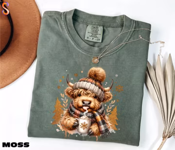 Highland Cow Christmas Shirt, Cozy Winter Sweatshirt, Cute Holiday Sweater, Winter Shirt, Cow Lover Tee, Comfort Colors T-Shirt