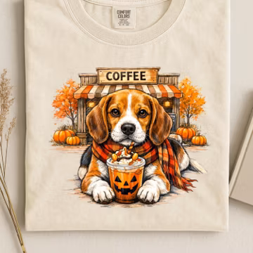 Custom Fall Beagle Comfort Colors Shirt, Autumn Coffee Lover Tee, Gift For Beagle Owner, Autumn Beagle Ice Coffee TShirt,