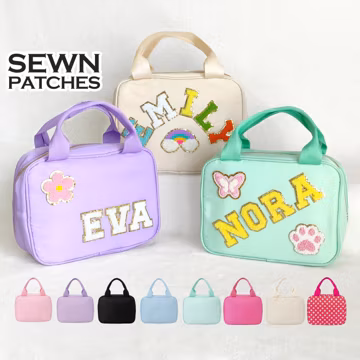 Personalized Lunch Box Bag Custom Lunchbox with Patches School Kids Nylon Chenille Letter Lunch Bag Insulated cooler Back to School Bento