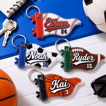 Personalized Sports Pennant Keychain Custom Name Number, Baseball Soccer Football Basketball Keychain, Senior Athlete Gift, Backpack Tag
