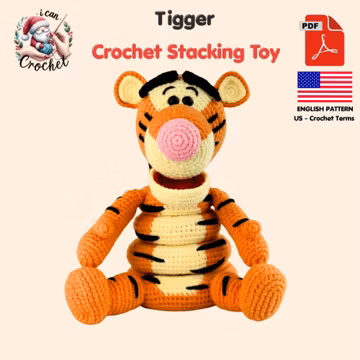 Tigger Crochet Pattern, Winnie the Pooh Amigurumi Tiger Stacking Toy, Montessori Animal Stackable Rings, Baby Nursery Decor PDF