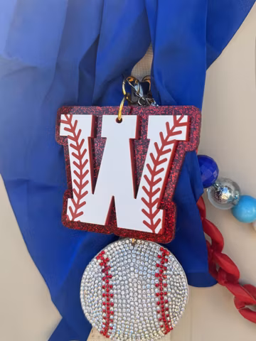 Custom Baseball Initial Charm or Bag Tag for Camino Tote Bag, Clip on Bag Accessory, Baseball Mom Gift, Baseball Bag Tag