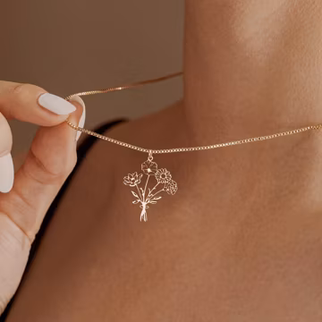 Birth Flower Bouquet Necklace, Family Birth Flowers Necklace, Combine Birth Flower Charm Necklace, Gold Necklace, Christmas Gift for Mom