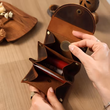 Handmade Leather Mini Wallet women: Personalized Coin Purse & Card Holder