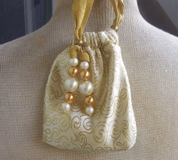 Reversible Gold Brocade Ivory Satin Pouch 12 x 10 cm. 4 3/4" x 4" Elegant Wristlet Purse Keepsake Gift Runes Medicine Bag Pipe Crystal Case