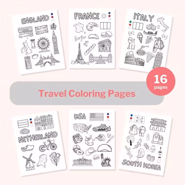 Travel Coloring Pages: 16 World Landmark Activities (PDF)
