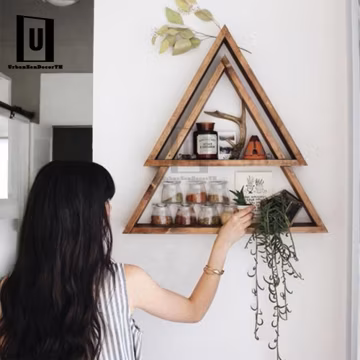 Wood Hexagon Floating Shelf, Rustic Wall Decor