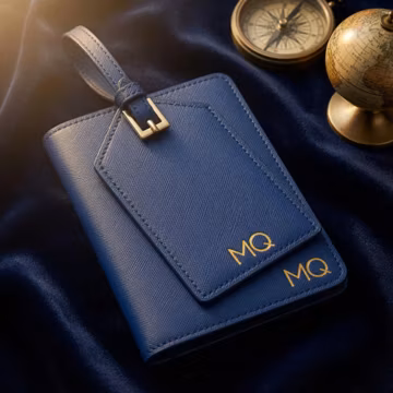 Personalized Saffiano Leather Passport Cover & Luggage Tag Set – Embossed Travel Accessories