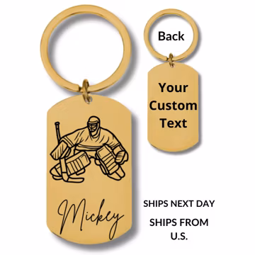Hockey Goalie, Stainless Steel Keychain, Personalized Engraving Included