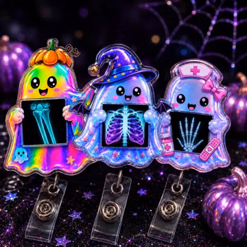 Spooky Ghost Xray Badge Reel, Halloween Radiology Badge Holder, Cute Ghost Nurse Badge Clip, Gift for Xray Tech, Retractable Badge