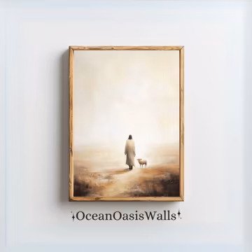 Jesus and Lost Sheep Print, Christian Wall Art (PNG)