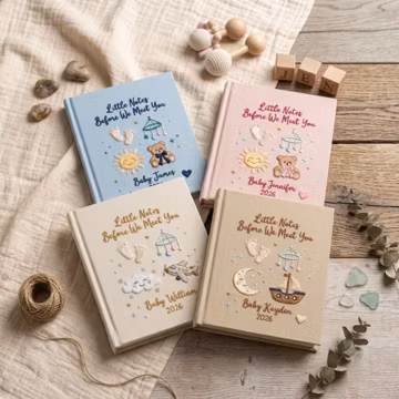 Custom Embroidered Baby Journal Linen Memory Book, Personalized Name Date Baby Shower Gift, First Time Mom Pregnancy Diary Keepsake Notebook