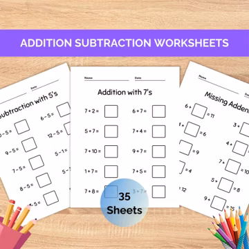 35 Math Worksheets, Addition Subtraction, Instant download, Printable, Addtion Subtration Activities, Counting Busy Book