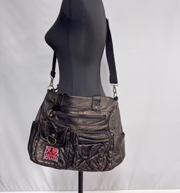 Dark Gold Color Unisex Anti-War Messenger Bag Crossbody Bag Schoolbag Punk Style Bag Goth Bag PU Leather Bag Handmade Bag Gift Unique Bag