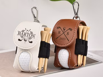 Personalized Leather Golf Ball Bag, Mini Golf Tee Holder