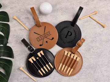 Personalized Leather Golf Tee Holder: Engraved Golf Bag Tag