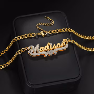 Personalized Two-Tone Name Necklace, Heart Pendant