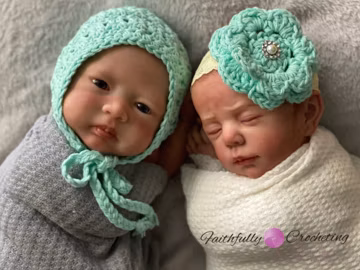 Newborn twin set... Bonnet and headband.. Photography prop.. Cotton bonnet.. Boy girl twins.. Ready to ship