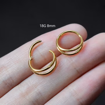 Implant Grade Solid Titanium 18G/16G Surgical Steel Double Gold Nose Ring, Hoop, Cartilage/Conch/Helix Hoop Earring, Septum Clicker
