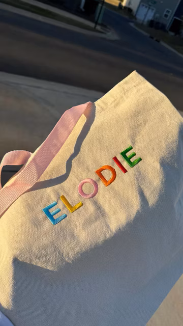 Embroidered Kids Name Tote Bag, Personalized Canvas Daycare Bag, Custom Name Kids Tote Bag