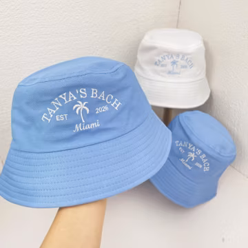 Custom Miami Bach Bachelorette Embroidered Bucket Hat, Personalized Name Year Hat, Beach Girls Trip Bridal Party Hen Weekend Gifts
