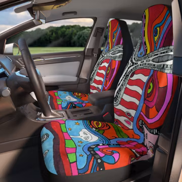 Rainbow Car Seat Covers Original Colorful Art for Car SUV Vehicle Hippy Trippy Psychedelic Vibes Unique Unusual Eclectic Fun Car Accessories