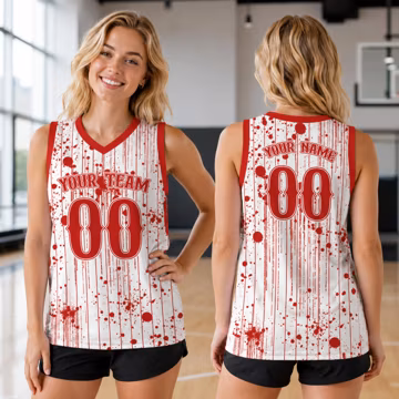 Personalized Name Bloody Basketball Jersey, Custom Blood Splatter Tank Top Shirt, Spooky Season Halloween Game Day Outfit For Basketball Fan