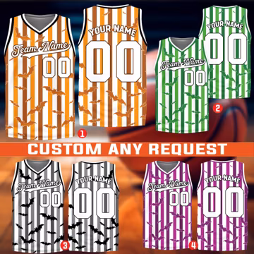 Personalized Color Halloween Basketball Jersey, Custom Name Number Spooky Bats Pinstripe Shirt, Spooky Team Game Day Party Tank Outfit Gift