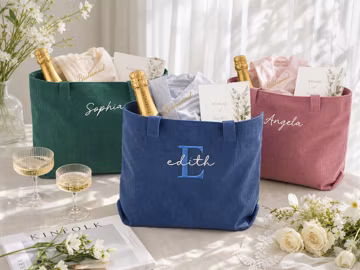Personalized Corduroy Bridesmaid Tote Bag with Custom Embroidered Name, Spacious Wedding Party Gift Bag for Her