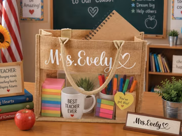 Personalized Teacher Tote Bag with Name, Custom Jute Teacher Gift Bag, Back to School Gift for Teachers, Teacher Appreciation Gift