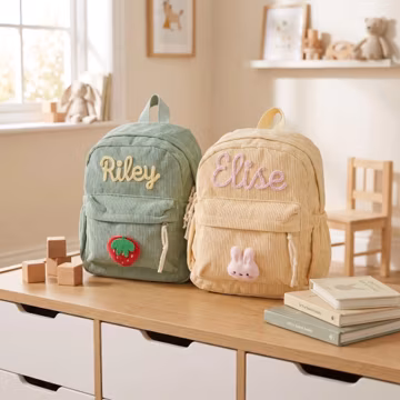 Personalised Kids Corduroy Backpack, Name Embroidered Nursery Rucksack, Back to School Bag, First Day of School Gift for Boys Girls