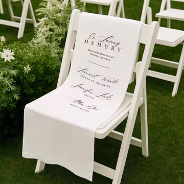 Loving Memory Wedding Sign, White Cotton Memorial Chair Banner, Reserved from Above, Minimal Wedding Aisle Sign, Remembrance Ceremony Decor