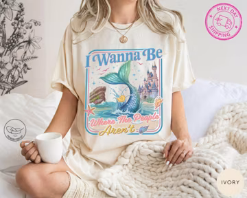 Comfort Colors® I Wanna Be Where The People Aren't Shirt, Retro Little Mermaid Introvert Tee, WDW Family Trip 2026 Tee,Disney Princess Ariel