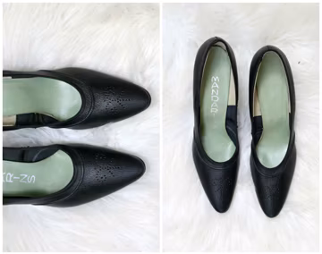 1960's Mandarin High Heels // Women's Size 6-1/2 (6.5) to 7 // Pointed Toe // Black Vegan Leather Shoes // 50's Style // Vintage Pumps