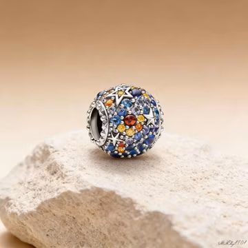 Sterling Silver Pandora Planet Mercury Stars Sparkling Charm with Gift Pouch & Box, Mother's Day Gift