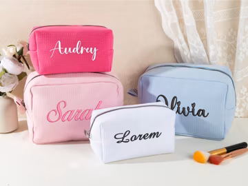 Monogrammed Seersucker Toiletry Bag, Personalized Waffle Cosmetic Bag, Custom Bridesmaid Makeup Bag, Wedding & Bachelorette Party Gift
