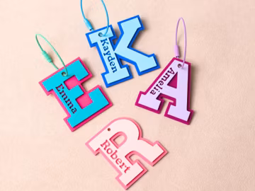 Personalized letter tags: Varsity Letter Bag Tag | Water bottle label | Luggage Tags | 3D Printed Name Tags | Backpack tags | Team gifts
