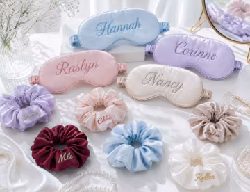 Personalized Satin Sleep Mask with Name, Custom Embroidered Eye Mask & Scrunchie Set, Silk-Like Gift for Women.