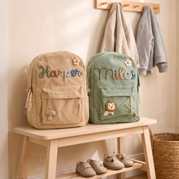 Custom Corduroy Kids Backpack | Personalized Name, Applique Detail