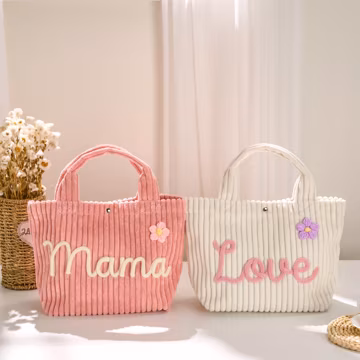 Custom Tote Bag | Corduroy for Kids | Personalized Custom Name | 4 Colors | Option Icons