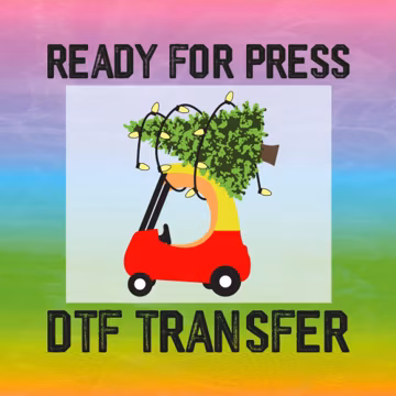 Red Car Christmas Tree Kids DTF Heat Transfer Ready To Press, Xmas Holiday Kids