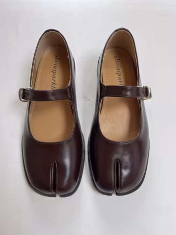 Handmade Leather Tabi Mary Janes: Split Toe Retro Flats