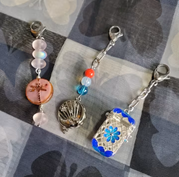 Dragonfly moon and stars aromatherapy bead cage purse/bag charms handmade beaded zipper pulls
