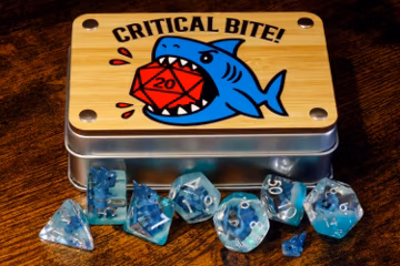 Critical Bite Decorative Box & Shark Dice – Dice Set with Shark Inside For DnD and Role-Playing Games
